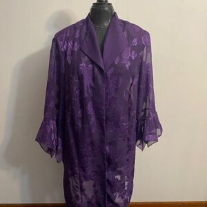 HBS Collection Woman Vintage Purple Floral Open Sheer Cardigan, size L